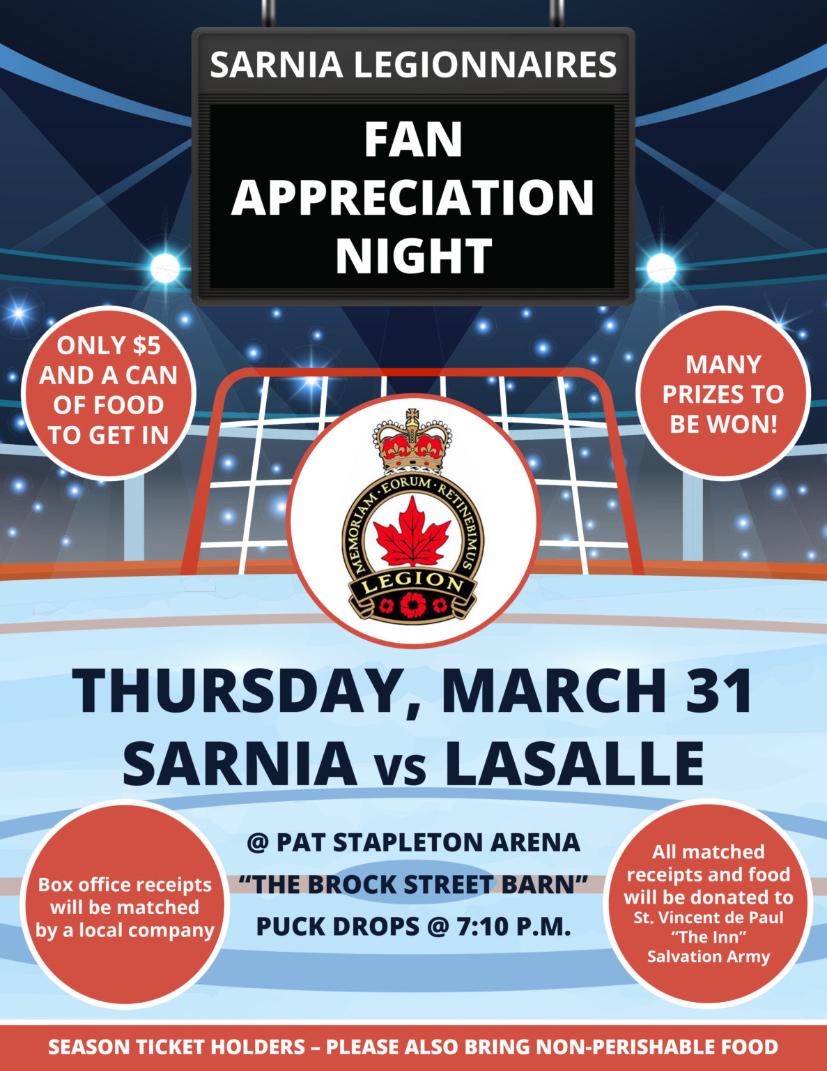 Fan Appreciation Night Sarnia Legionnaires